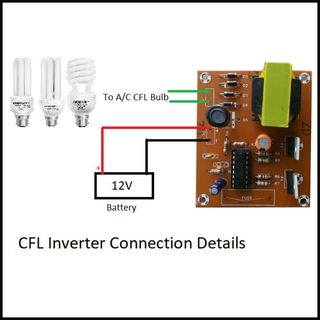 Connection details of 12V Mini Inverter Circuit Using 3525 IC